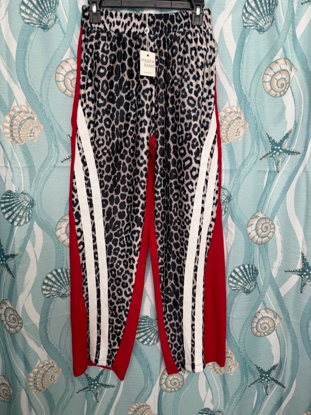Animal-Print Track Pants with Red Side Panels